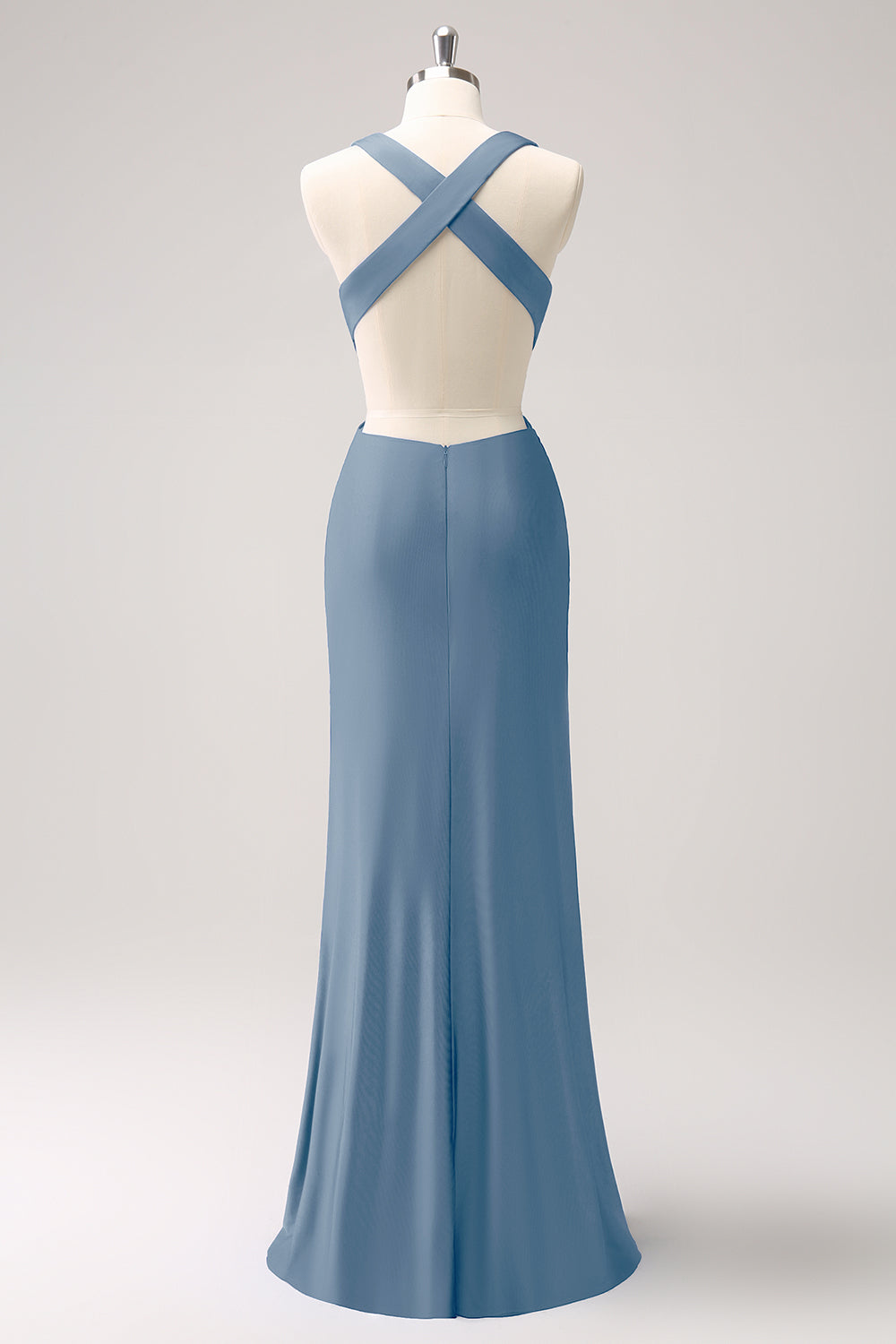 Vestido de dama de honor largo fruncido con cuello en V azul real