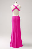 Vestido de dama de honor largo fruncido con cuello en V azul real