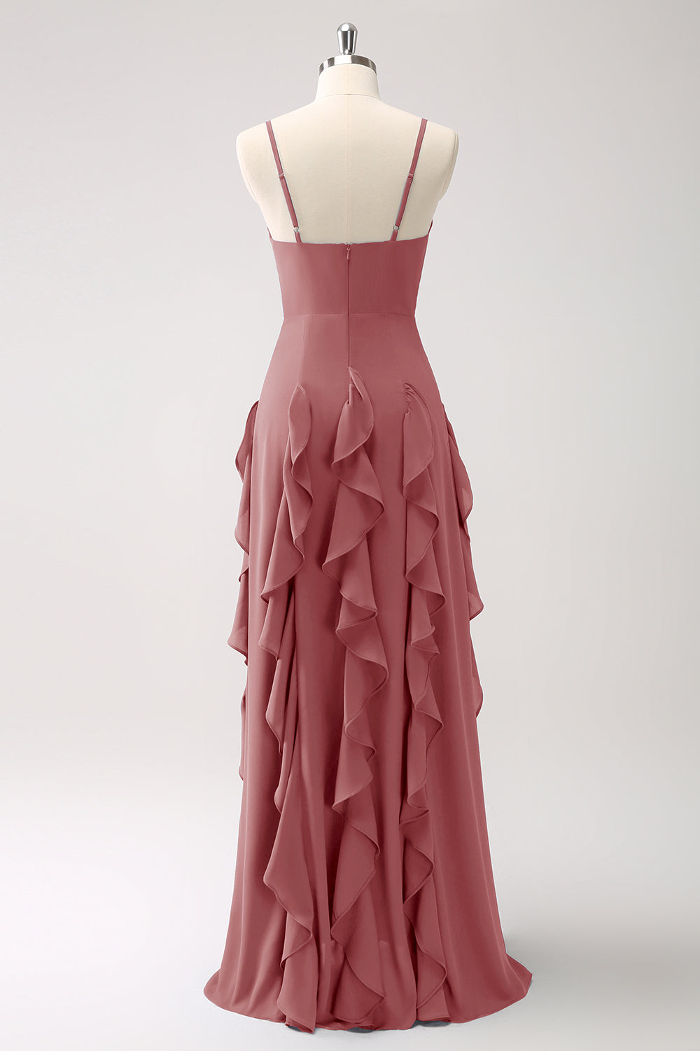 Vestido de dama de honor con tirantes de espagueti azul oscuro de línea A con volantes