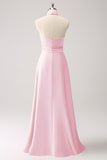Vestido de dama de honor de satén de ojo de cerradura Eucalipto con abertura