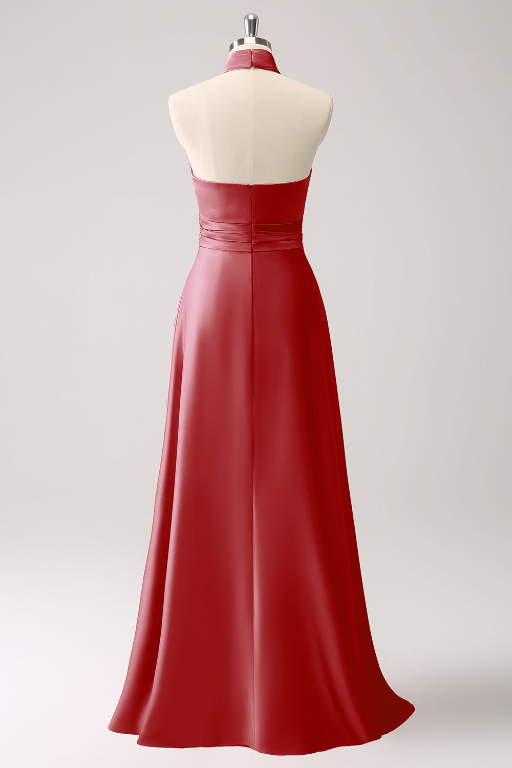Vestido de dama de honor de satén de ojo de cerradura Eucalipto con abertura