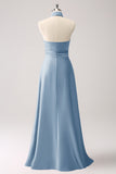 Vestido de dama de honor de satén de ojo de cerradura Eucalipto con abertura