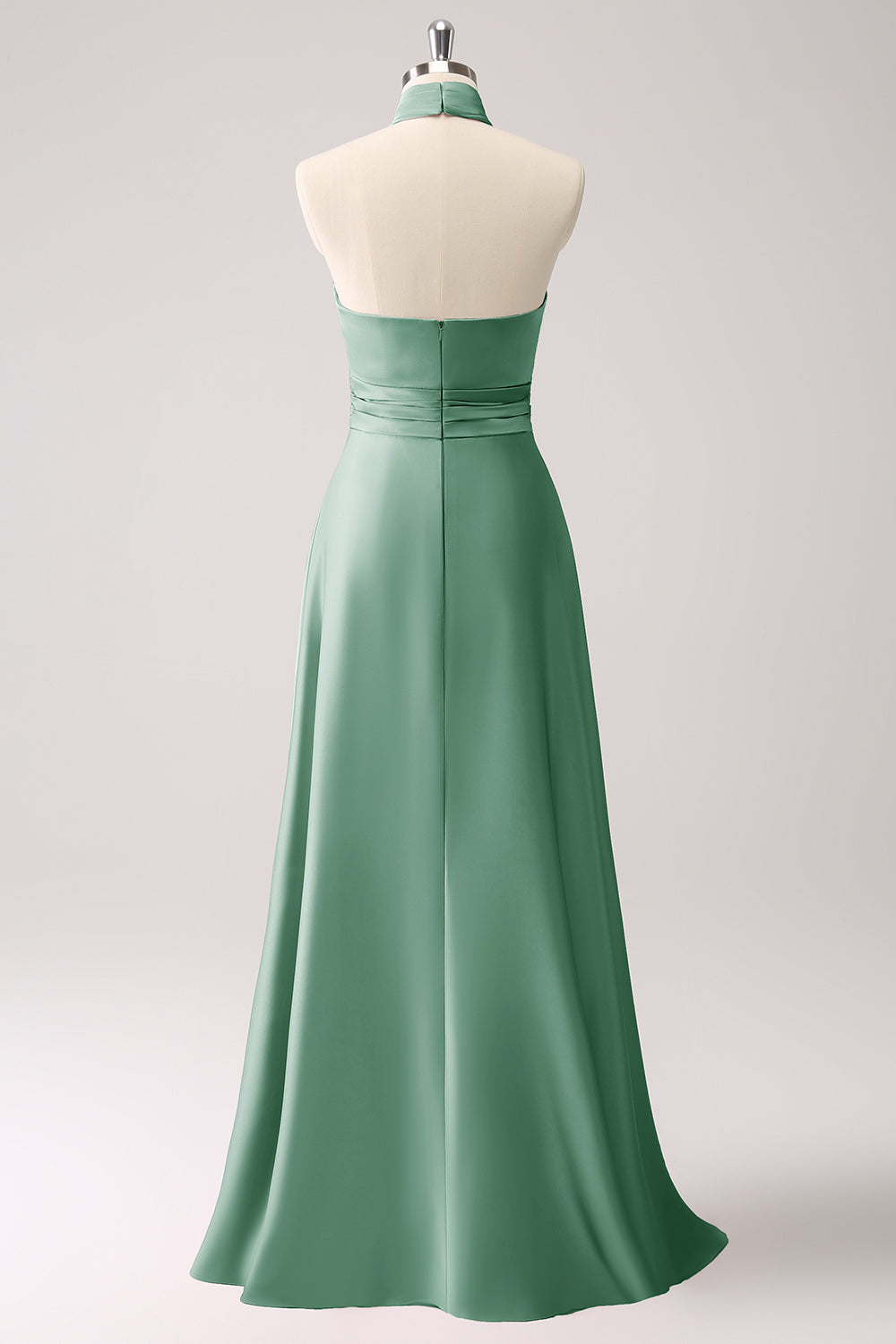 Vestido de dama de honor de satén de ojo de cerradura Eucalipto con abertura