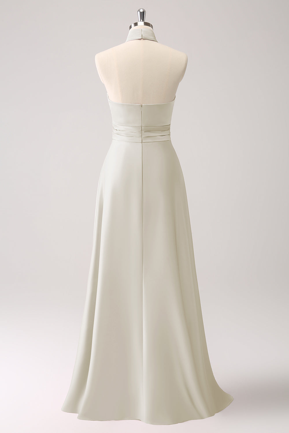 Vestido de dama de honor de satén de ojo de cerradura Eucalipto con abertura