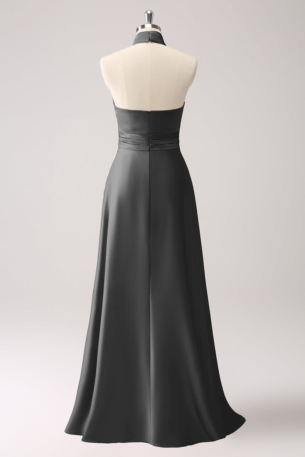Vestido de dama de honor de satén de ojo de cerradura rosa con abertura