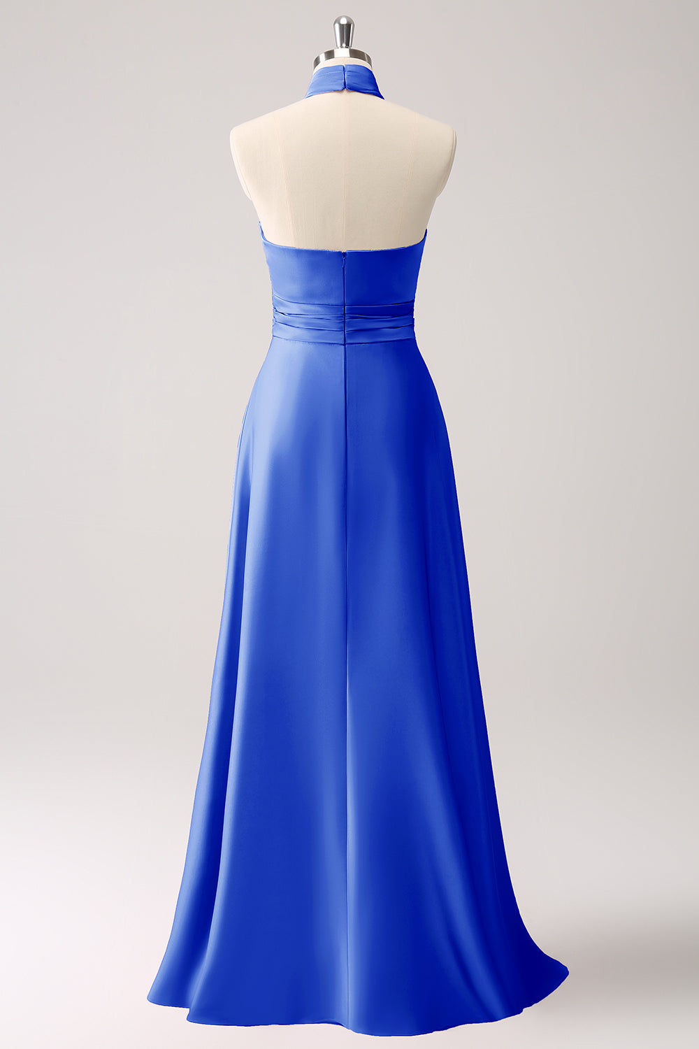 Vestido de dama de honor de satén de ojo de cerradura rosa con abertura