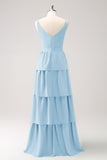 Vestido largo de dama de honor Azul Real con escote en V