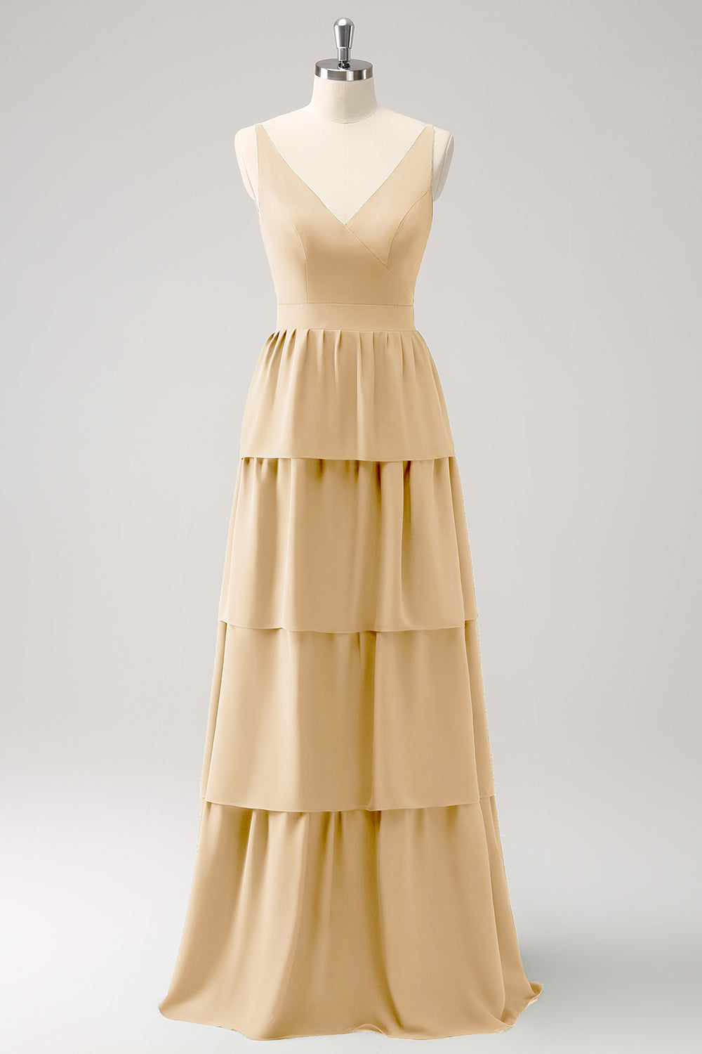 Vestido largo de dama de honor verde con escote en V