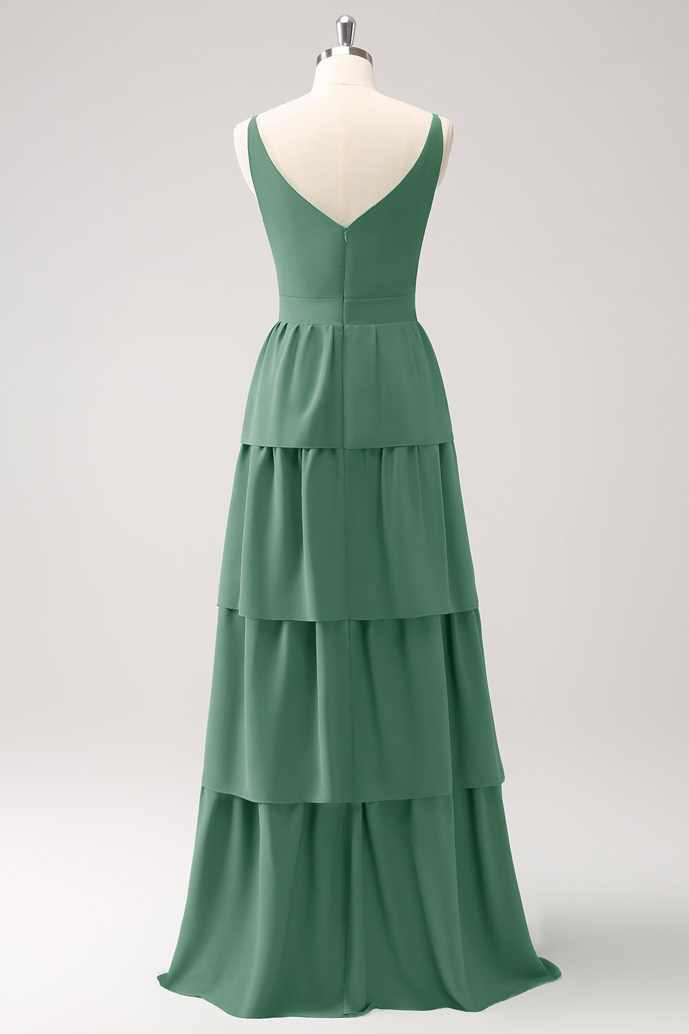 Vestido largo de dama de honor verde con escote en V