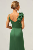 Vaina verde oliva vestido largo largo de satén plisado con abertura