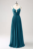 Vestido de dama de honor con tirantes de espagueti Eucalipto