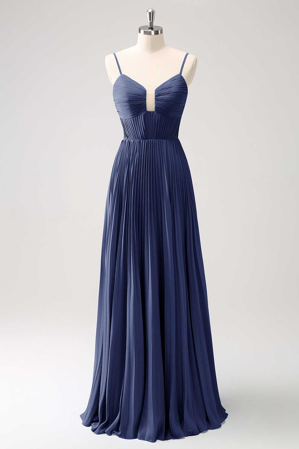 Vestido de dama de honor con tirantes de espagueti azul pavo real