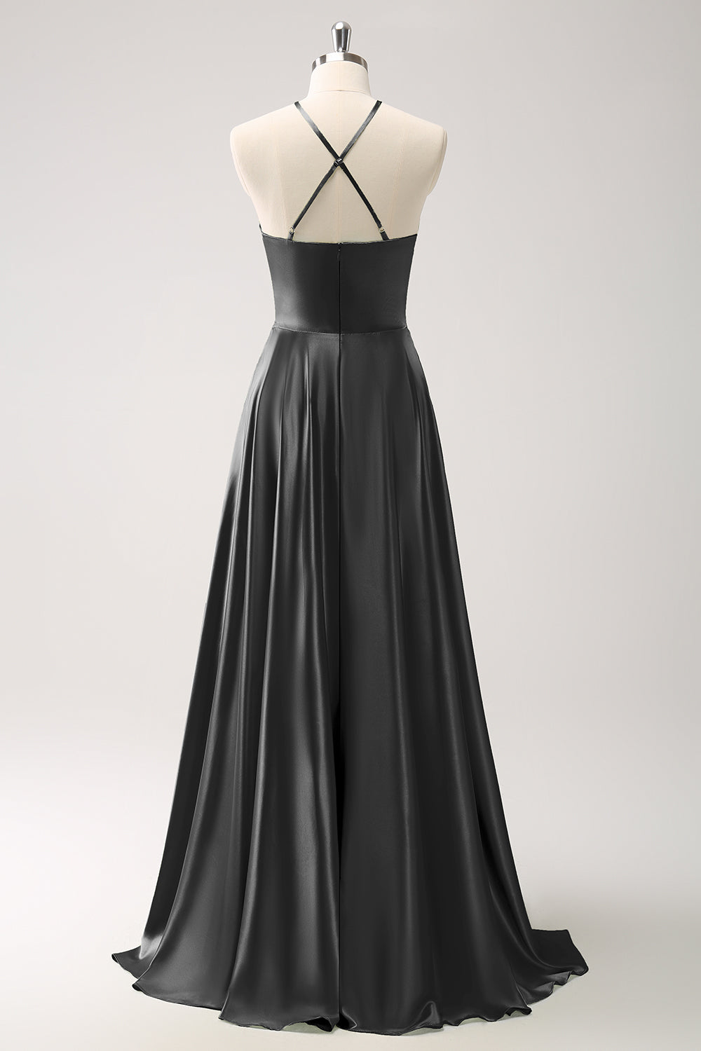 Vestido de dama de honor de satén halter hueco verde claro con flor