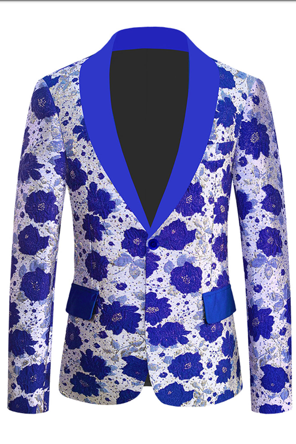 Blazer de fiesta para hombre con solapa de chal azul real Jacquard