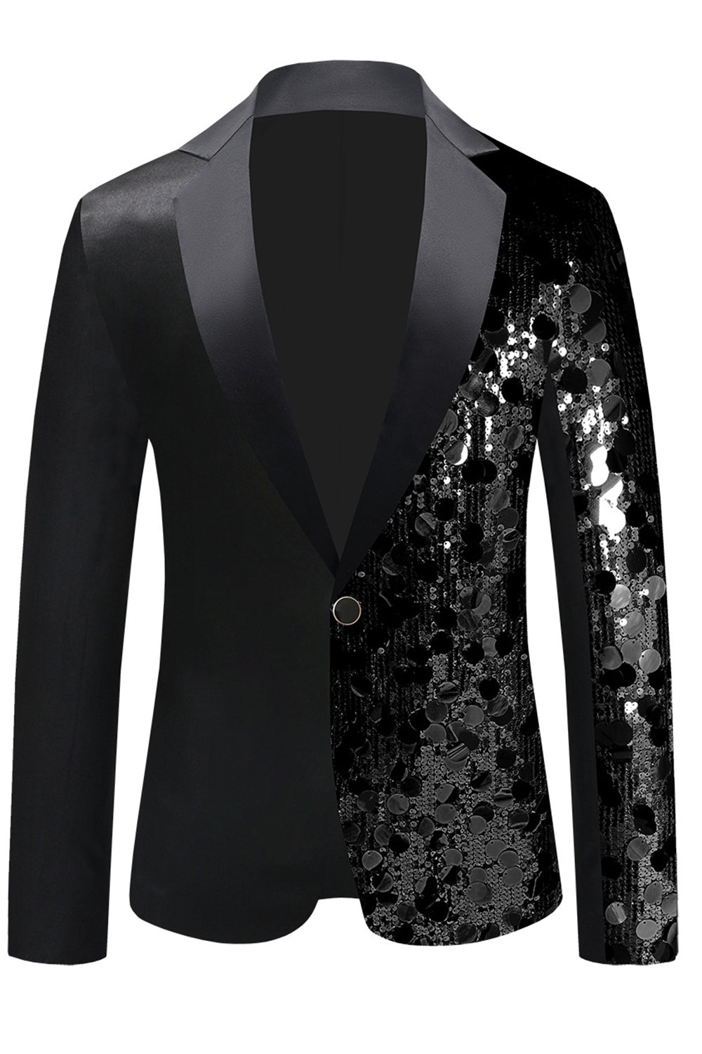 Blazer de hombre con solapa con muescas de lentejuelas negras brillantes
