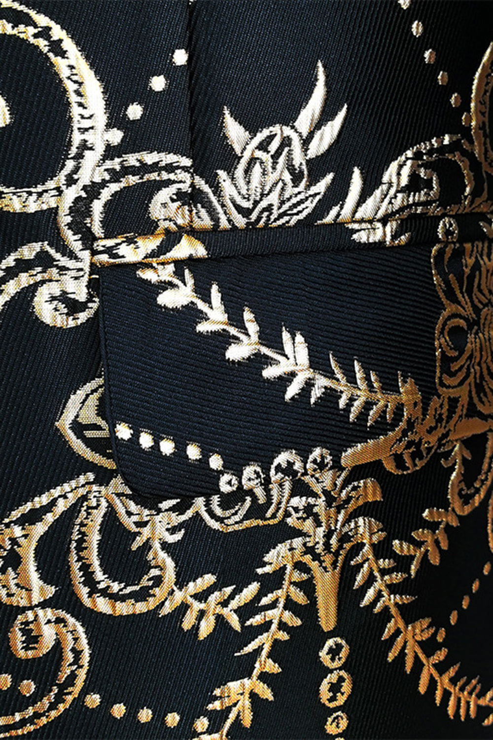 Blazer negro de jacquard con solapa con muescas doradas para hombre