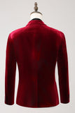 Solapa con muescas Blazer de fiesta para hombre de terciopelo burdeos de botonadura sencilla