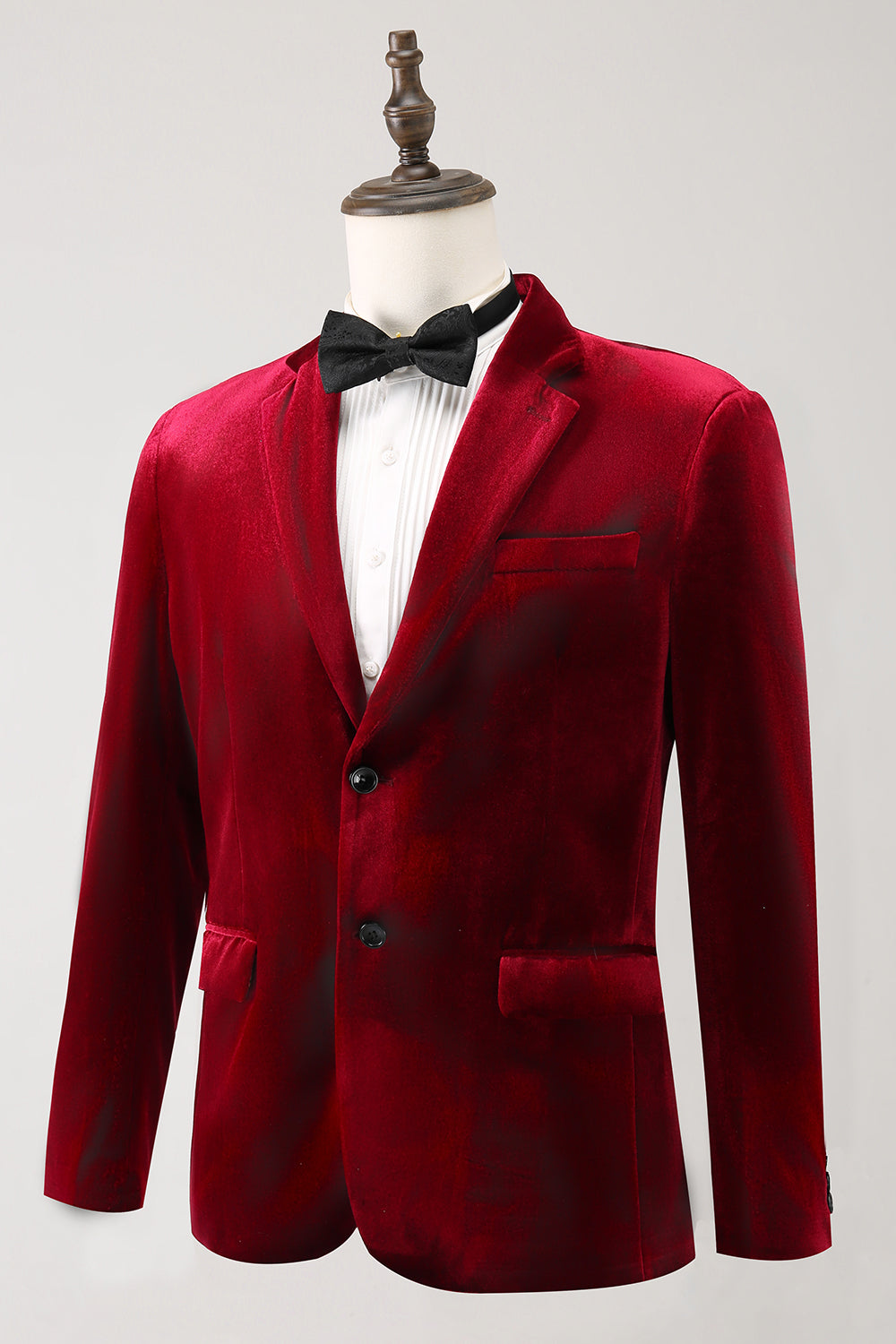 Solapa con muescas Blazer de fiesta para hombre de terciopelo burdeos de botonadura sencilla