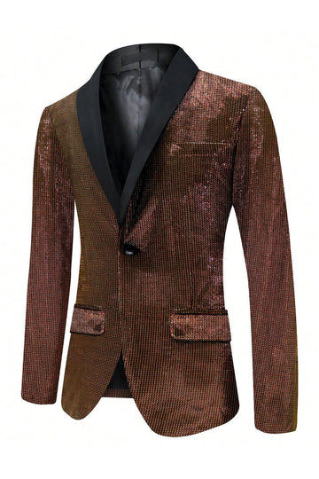 Blazer de hombre con solapa chal marrón brillante con un botón