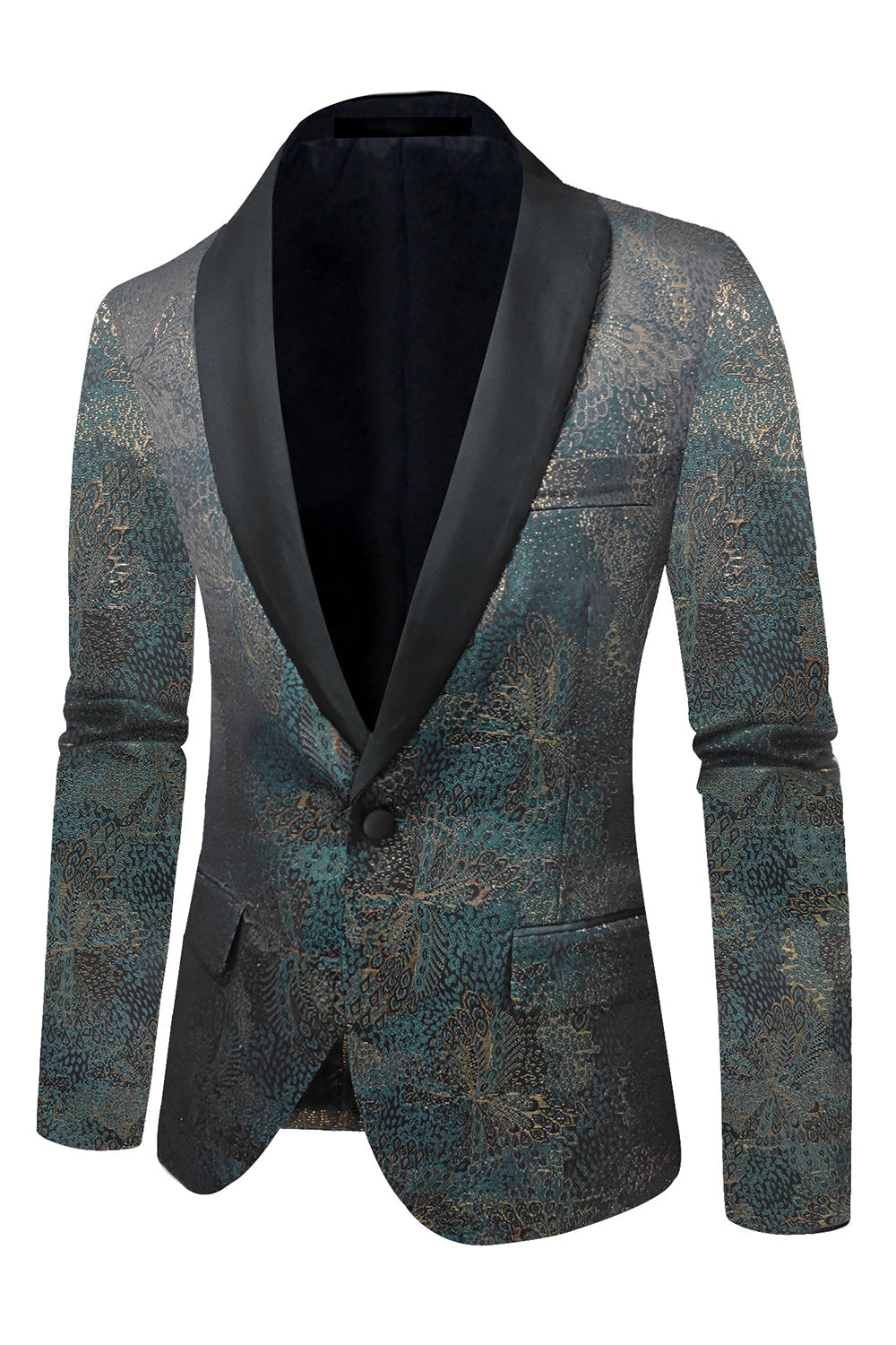 Blazer de fiesta con solapa chal jacquard azul oscuro