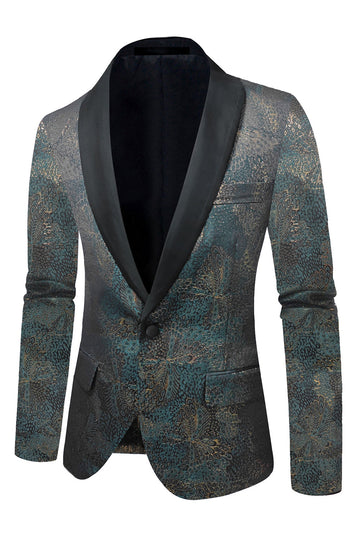 Blazer de fiesta con solapa chal jacquard azul oscuro