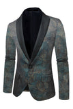 Blazer de fiesta con solapa chal jacquard azul oscuro