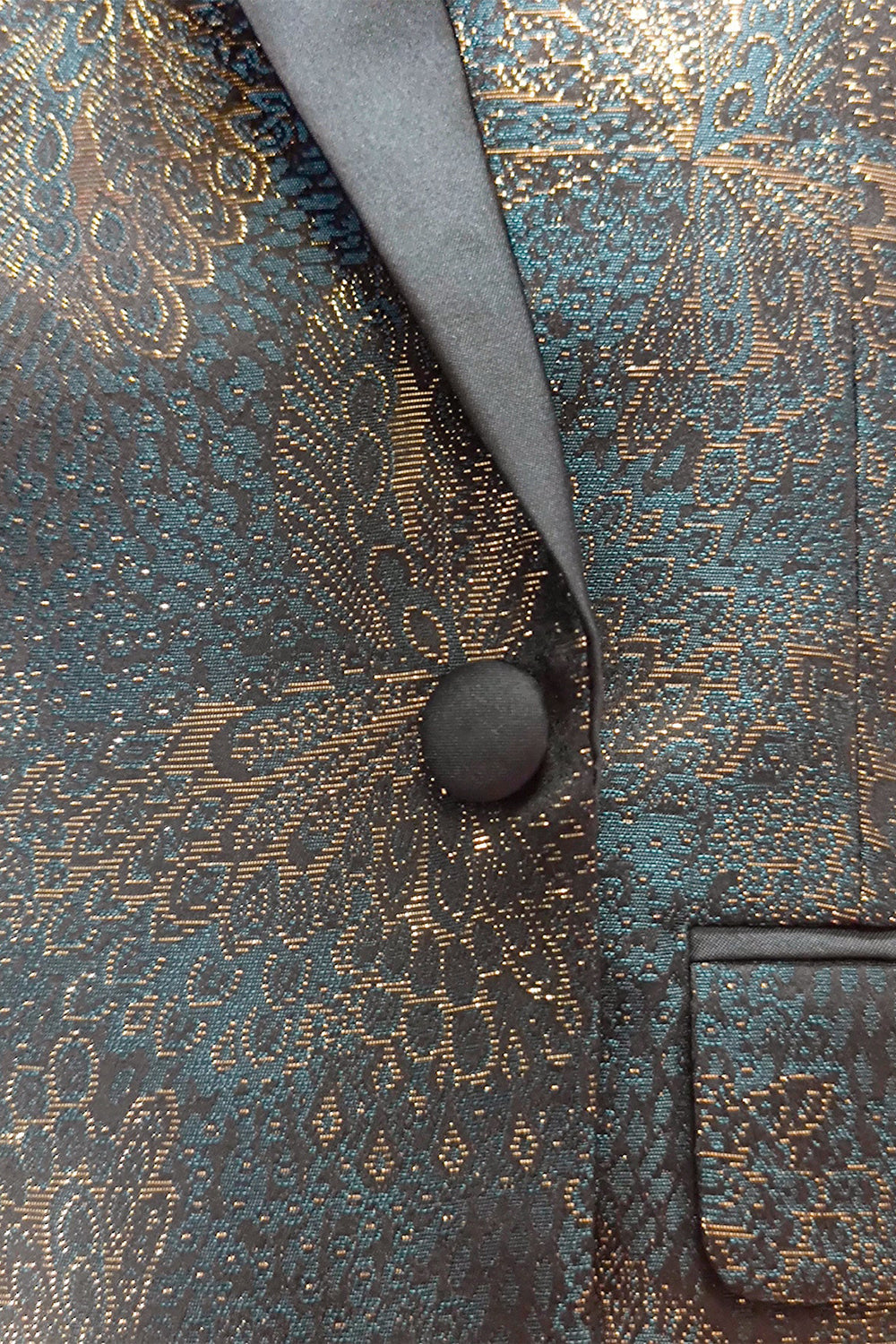 Blazer de fiesta con solapa chal jacquard azul oscuro
