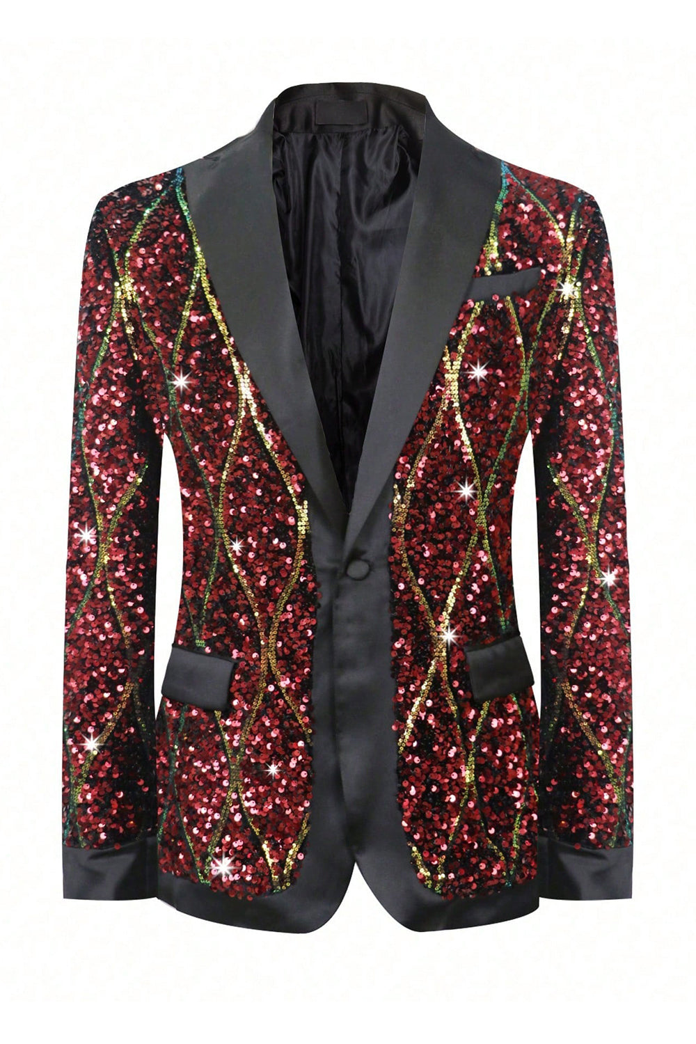 Lentejas rojas brillantes Chal Solapa Blazer de fiesta para hombre