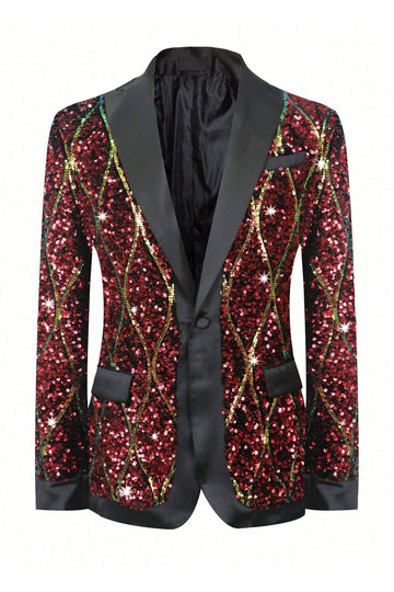 Lentejas rojas brillantes Chal Solapa Blazer de fiesta para hombre