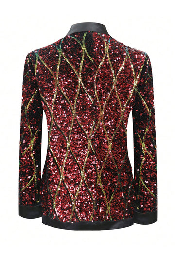 Lentejas rojas brillantes Chal Solapa Blazer de fiesta para hombre
