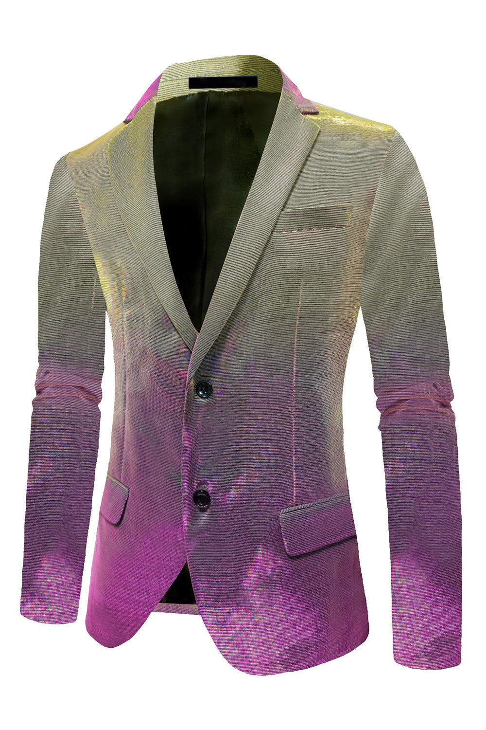 Blazer de fiesta para hombre con solapa con muescas moradas y amarillas