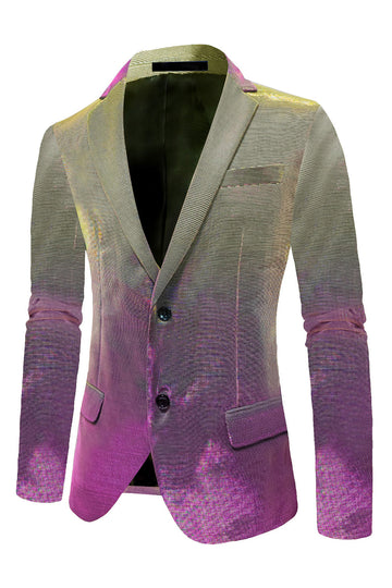Blazer de fiesta para hombre con solapa con muescas moradas y amarillas