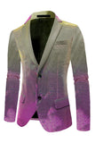 Blazer de fiesta para hombre con solapa con muescas moradas y amarillas
