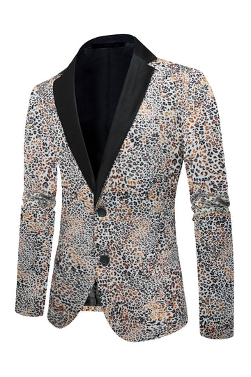 Blazer de hombre con solapa de muesca con estampado de leopardo