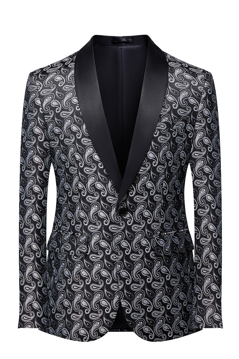 Blazer de hombre con estampado de solapa y chal negro