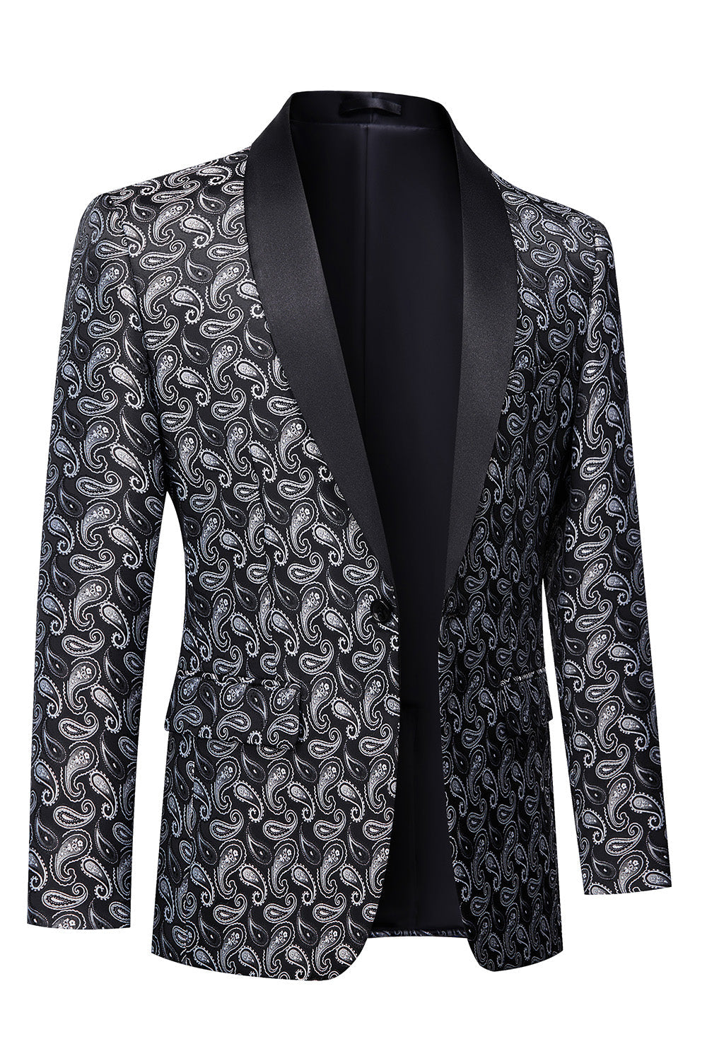 Blazer de hombre con estampado de solapa y chal negro