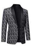 Blazer de hombre con estampado de solapa y chal negro