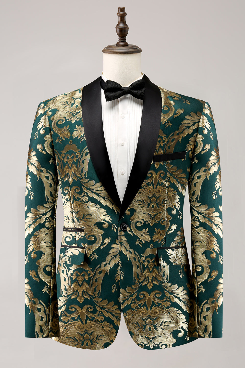 Solapa chal verde oscuro Jacquard de un botón Blazer de fiesta para hombre