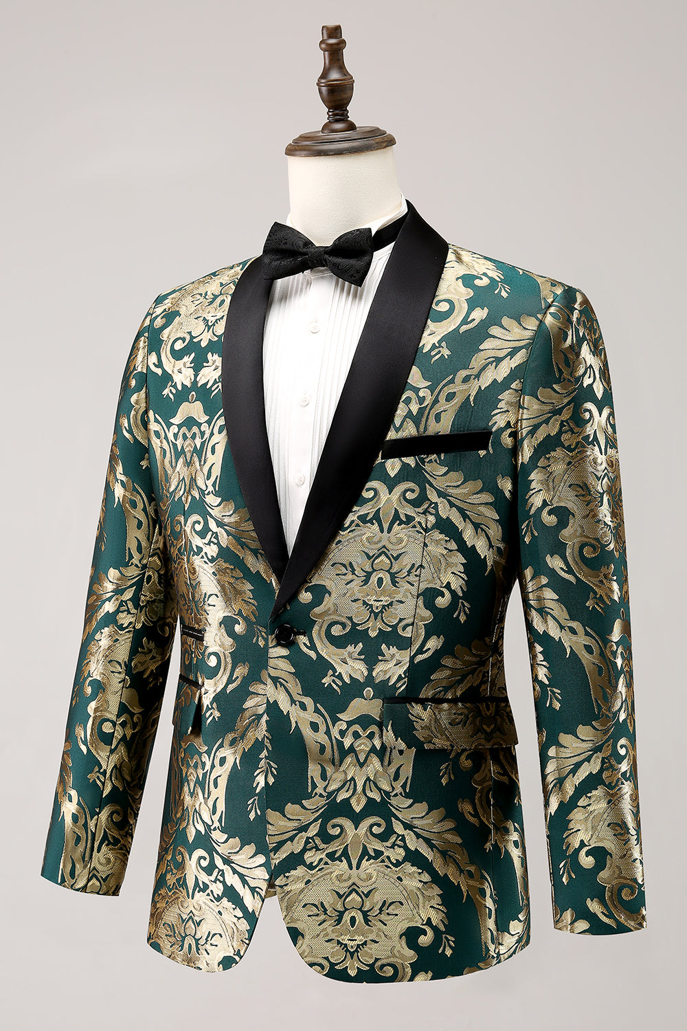 Solapa chal verde oscuro Jacquard de un botón Blazer de fiesta para hombre