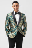 Blazer de fiesta de jacquard para hombre de jacquard verde oscuro con solapa chal