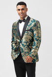 Blazer de fiesta de jacquard para hombre de jacquard verde oscuro con solapa chal