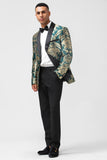 Blazer de fiesta de jacquard para hombre de jacquard verde oscuro con solapa chal