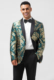 Blazer de fiesta de jacquard para hombre de jacquard verde oscuro con solapa chal