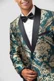 Blazer de fiesta de jacquard para hombre de jacquard verde oscuro con solapa chal
