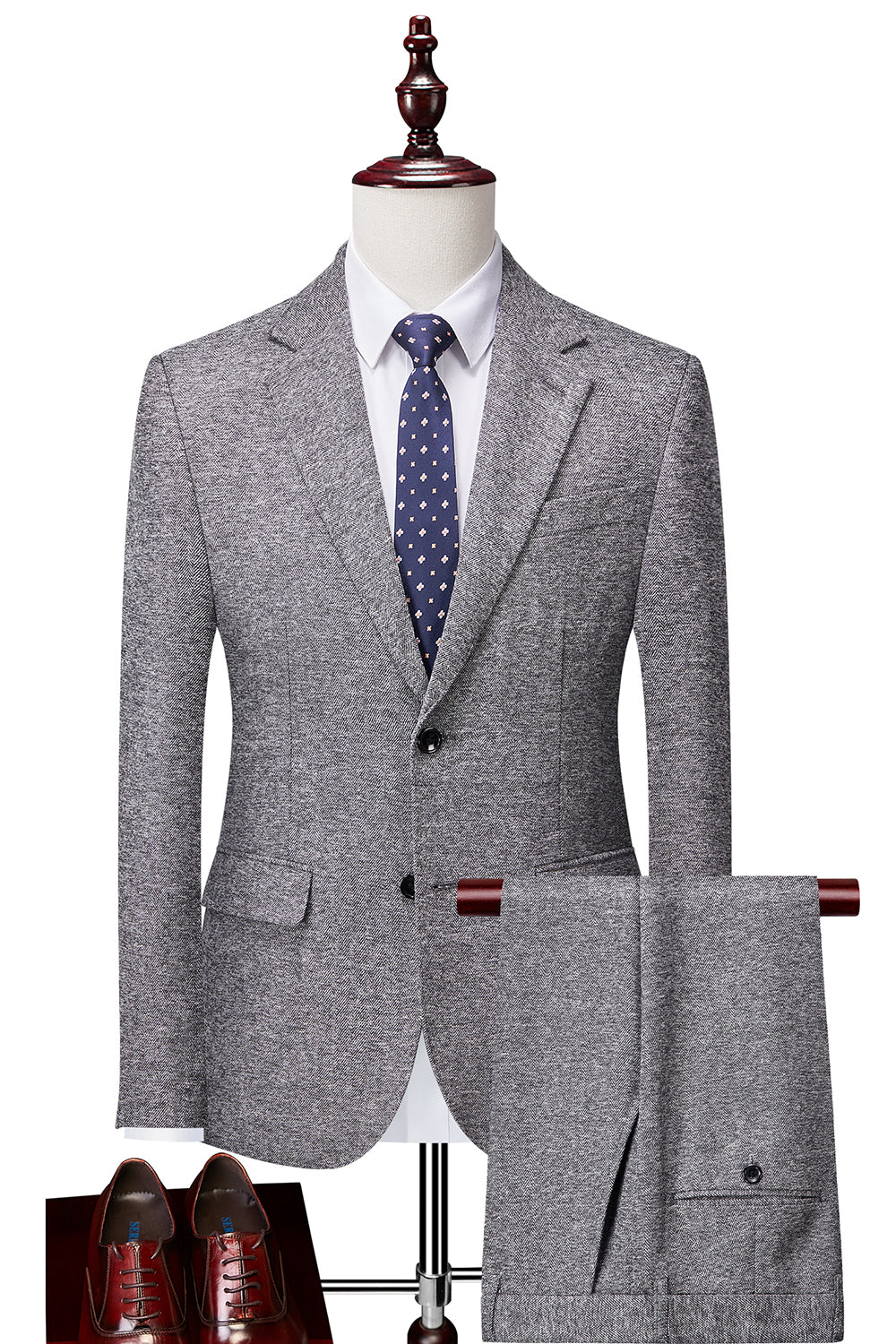 Traje de hombre gris cruzado de 3 piezas