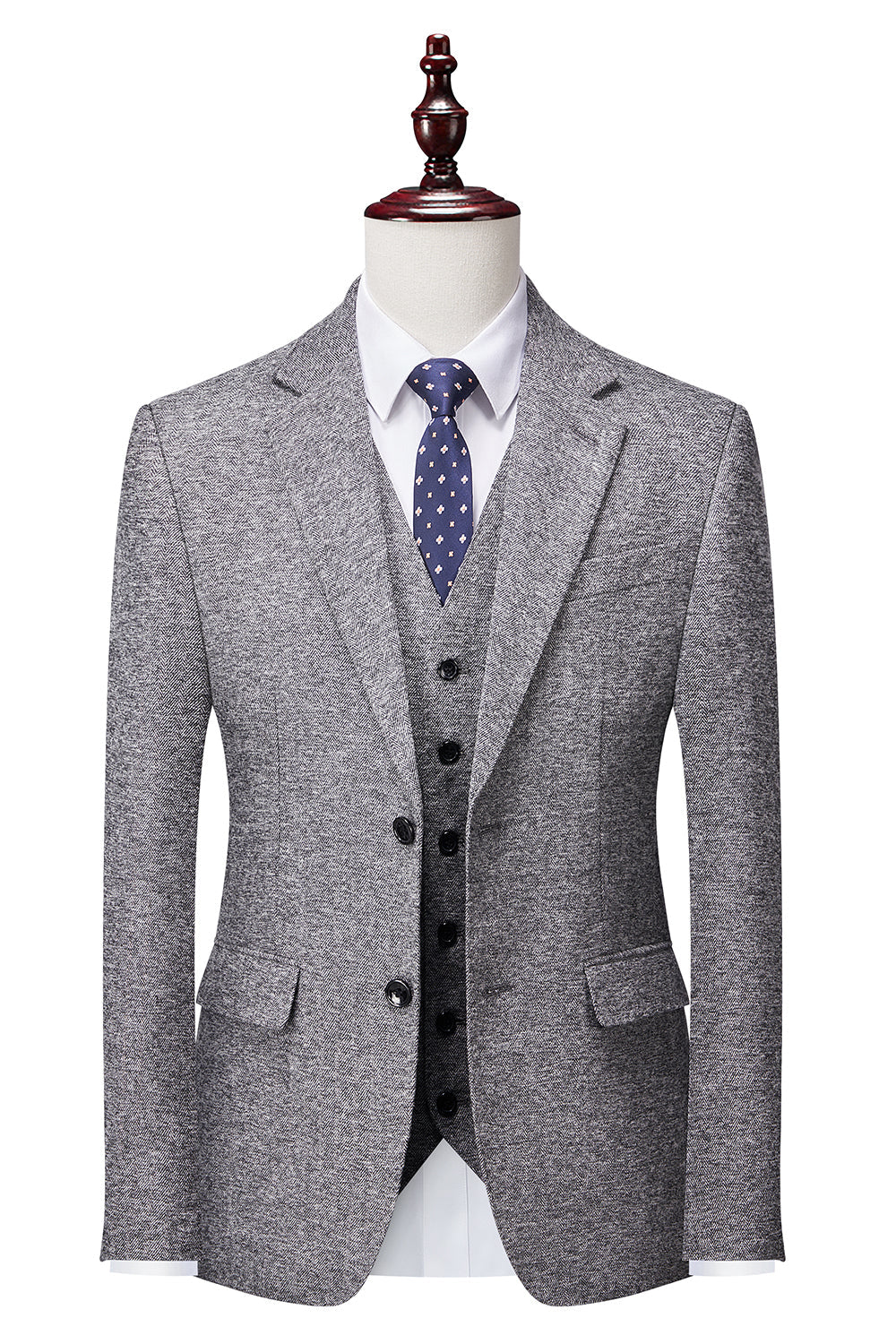 Traje de hombre gris cruzado de 3 piezas