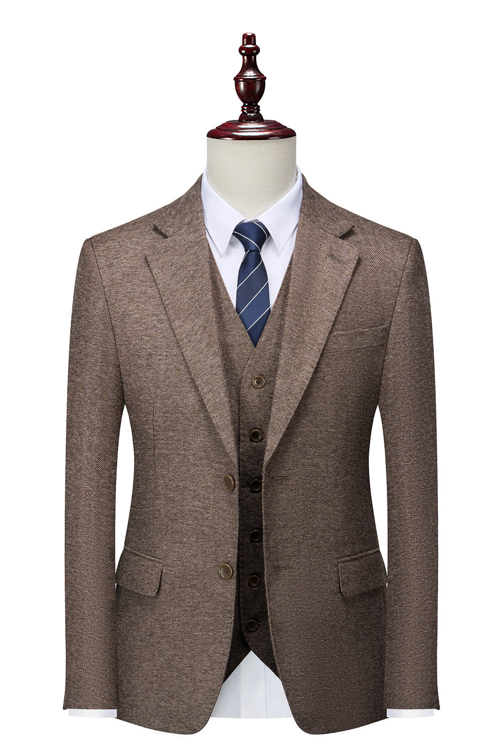 Traje de hombre marrón 3 piezas Traje de padrino de boda slim fit