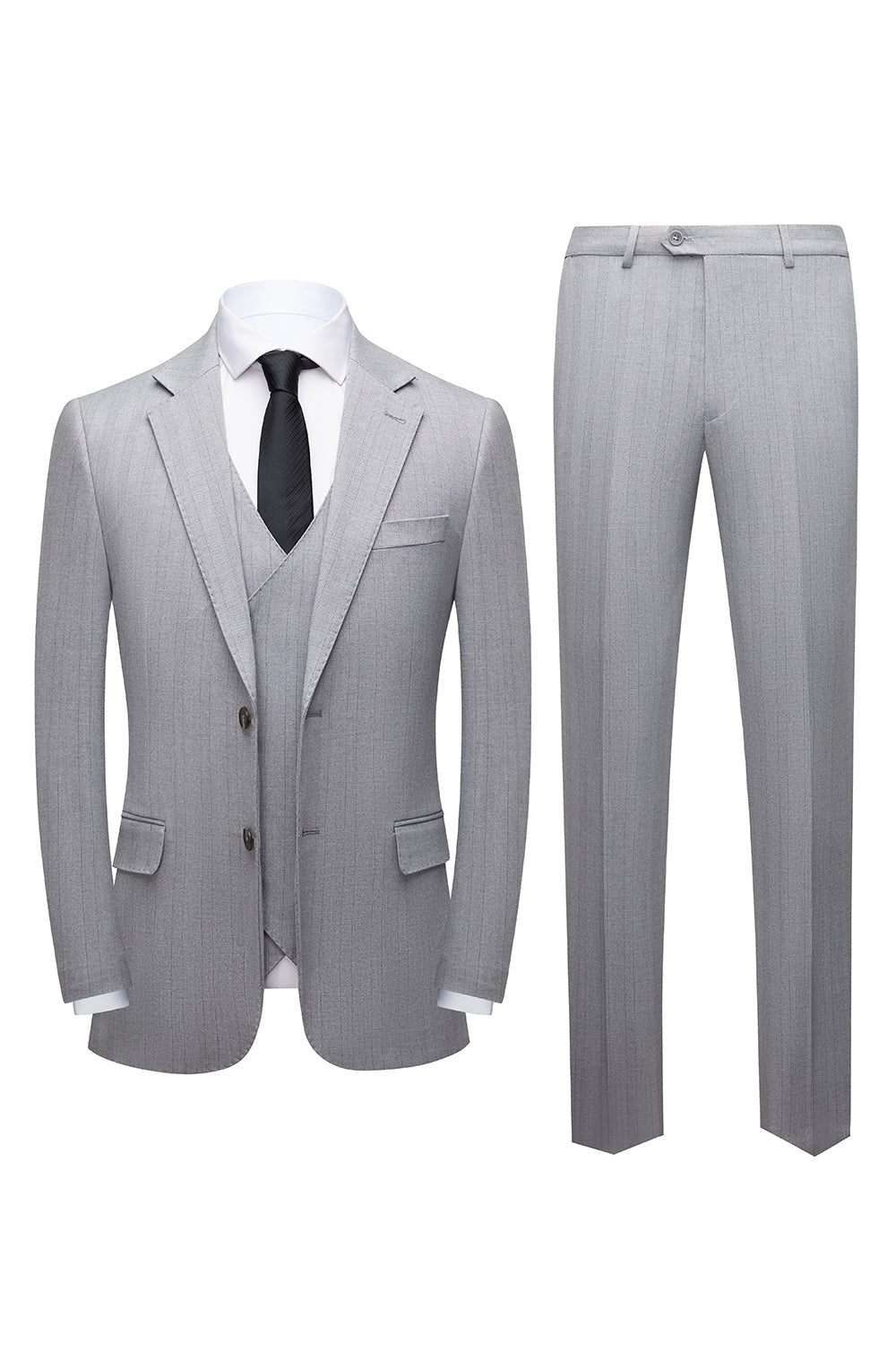 Conjunto de traje de hombre de 3 piezas con solapa chal gris simple