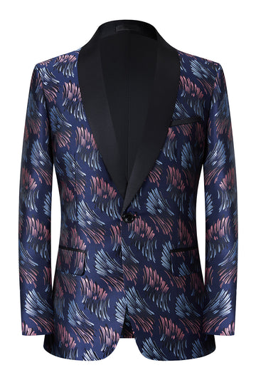 Jacquard Azul Oscuro 2 Piezas Chal Solapa Trajes de Hombre