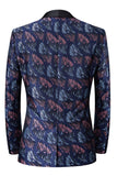 Jacquard Azul Oscuro 2 Piezas Chal Solapa Trajes de Hombre